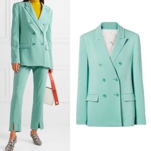 Tibi Steward Oversized Blazer Double Breasted Stretch Crepe Egg Shell Blue